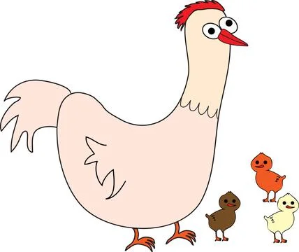 Comic cartoon hen with chickens Illustrazione stock