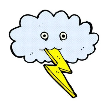 Comic cartoon lightning bolt and cloud Illustrazione stock