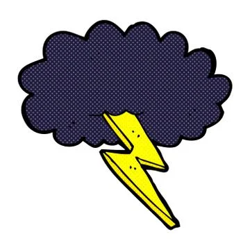 Comic cartoon lightning bolt and cloud Illustrazione stock