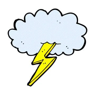 Comic cartoon lightning bolt and cloud Illustrazione stock