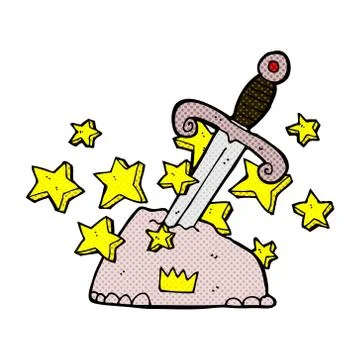 Comic cartoon magical sword in stone Stock Illustration