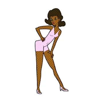 Comic cartoon model woman posing Stock Illustration