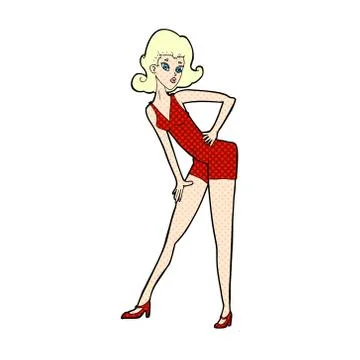 Comic cartoon model woman posing Stock Illustration