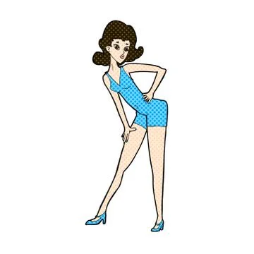Comic cartoon model woman posing Stock Illustration