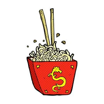 Comic cartoon noodles in box Stock Illustration