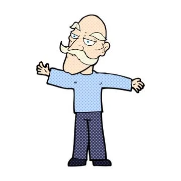 Comic cartoon old man spreading arms wide Stock Illustration