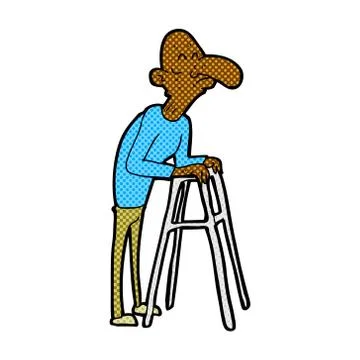 Comic cartoon old man with walking frame Illustrazione stock