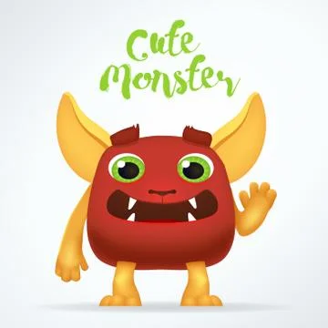 Comic Cartoon red creature character with cute monster lettering. Fun mutant Stock Illustration