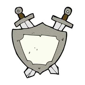 Comic cartoon shield and swords Stock Illustration