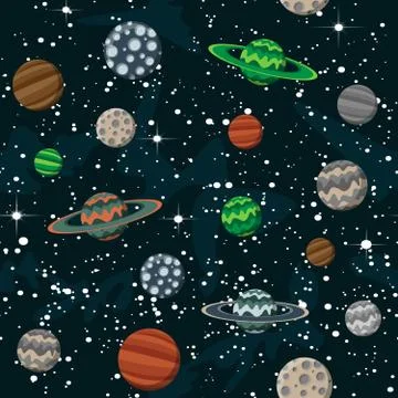 Comic cartoon space with planets and stars science night sky design background Illustration