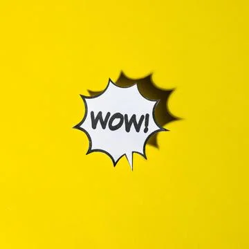 Comic cartoon speech bubble wow emotions yellow backdrop Stock Photos