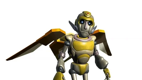 Comic Cartoon Style Robot with Wings Stock-Footage 78531561