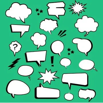 Comic cartoon text boxes with elements and green background Illustrazione stock