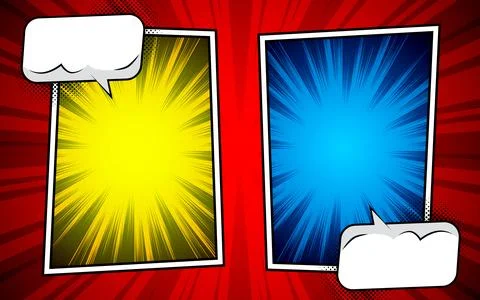 Comic cartoon versus fight background with two battle panels and speech bub.. 스톡 일러스트