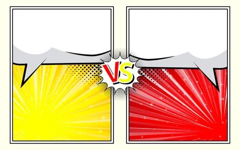 Comic cartoon versus fight background with two battle panels and speech bub.. Illustrazione stock