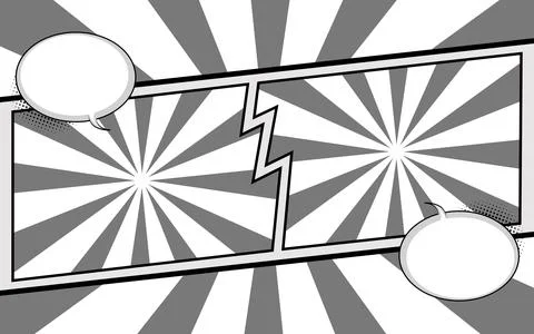 Comic cartoon versus fight background with two battle panel and speech bubb.. Illustrazione stock