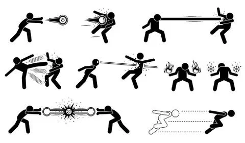 Comic characters special powerful attack. Illustrazione stock