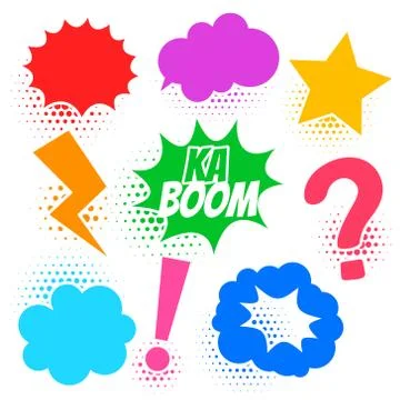 Comic chat bubbles and expression in flat colors Stock Illustration