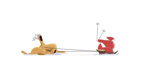 Comic Christmas Reindeer Pulling a Sleigh with Santa Claus Stock Footage 331107318