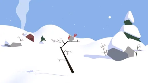 Comic Christmas Scene Featuring a Robin Bird in a Winter Snow Landscape Stock Footage 331107311