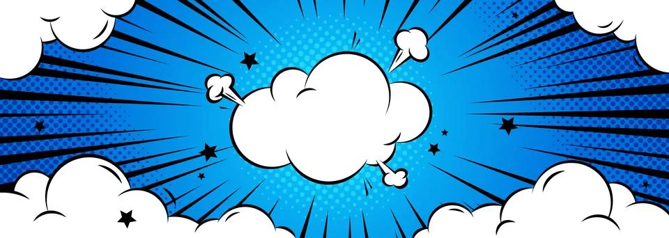Comic cloud explosion with blue radial burst 스톡 일러스트