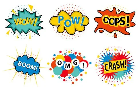 Comic cloud icons. Comic icons with inscriptions isolated on white background Stock Illustration