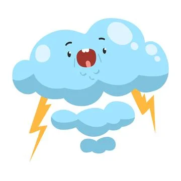 Comic Cloud Monster Character with Lightning Vector Illustration Stock Illustration