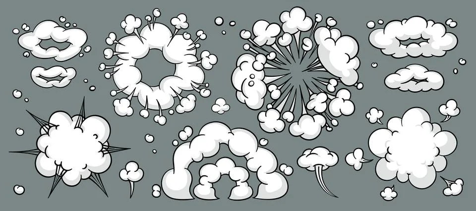 Comic cloud or smoke, cartoon vector motion effects, and explosions 스톡 일러스트