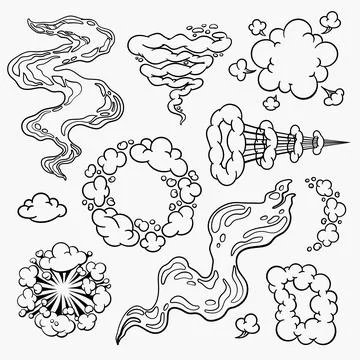 Comic clouds, cartoon vector clouds in line style isolated on light background. Stock Illustration