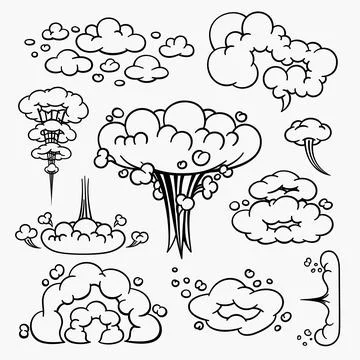 Comic clouds, cartoon vector clouds in line style isolated on light background. Stock Illustration