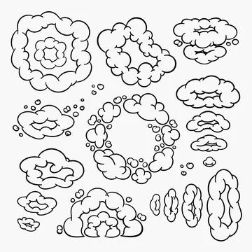 Comic clouds, cartoon vector clouds in line style isolated on light background. Stock Illustration