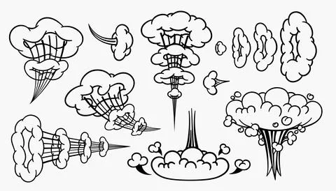 Comic clouds, cartoon vector clouds in line style isolated on light background. Illustrazione stock