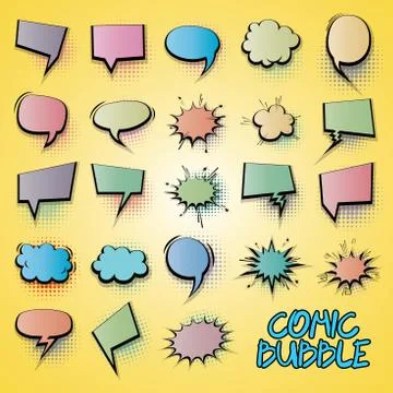 Comic collection colored cloud Stock Illustration