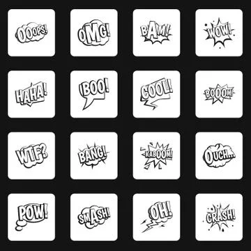 Comic colored sound icons set squares Stock Illustration