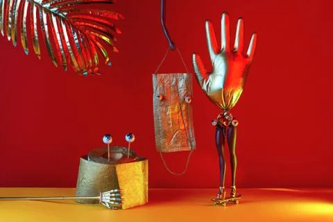 Comic composition on the theme of the outgoing leap 2020 and coronavirus: toi Stockfoto's