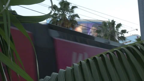 Comic-Con Trolley, Star Trek / Paramount+ banner, palm trees Stock Footage 246636966