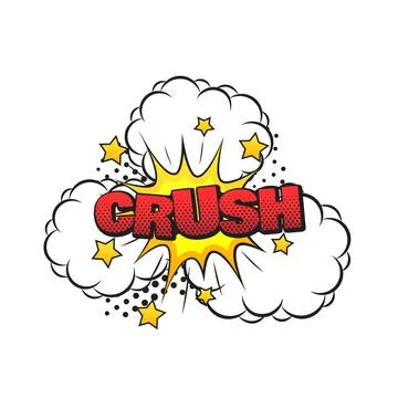 Comic crush art pop with clouds sign over white background, Stock Illustration