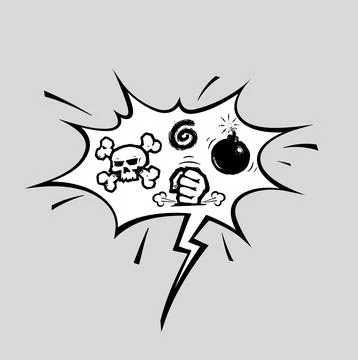 Comic Curse Speech Bubble - Scull Bones Fist Bomb Spiral Stock Illustration