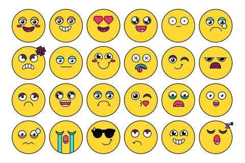 Comic, cute emoji sticker pack Illustrazione stock