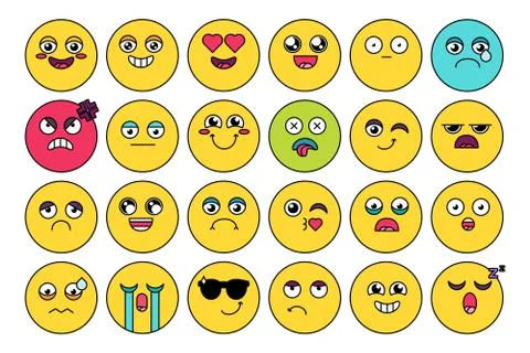 Comic, cute emoji sticker pack Illustrazione stock