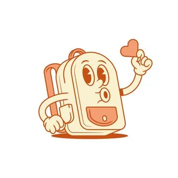 Comic cute schoolbag back to school cartoon character with heart isometric .. Stock-Illustration