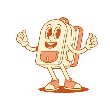 Comic cute schoolbag backpack cartoon character thumb up isometric vector ill イラスト素材