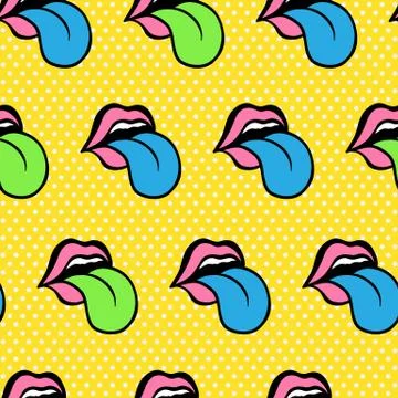 Comic cute youth lips seamless pattern. Teen colorful vector Stock Illustration