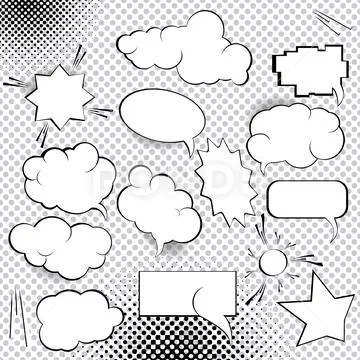 Comic Design Elements. Speech bubbles collection. Cartoon blank think clouds 스톡 일러스트