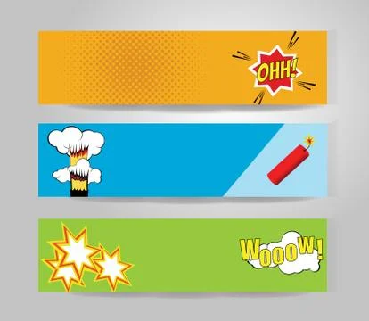 Comic design template banners. Color isolated sample paper with place for tex Illustrazione stock