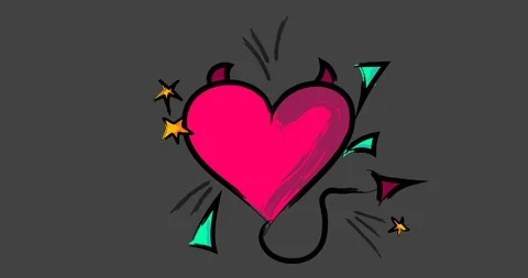 Comic Devil Heart popping up in Sketch Style Stock Footage 107308691