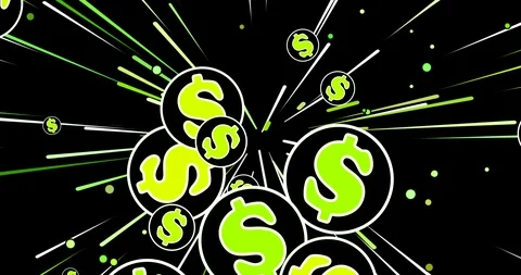 Comic dollar flying explosive  outwards, pop art design, alpha channel Stock Footage 91971945
