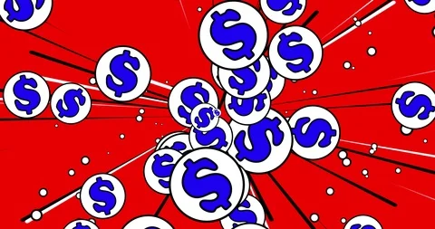 Comic dollar with stripes and sparkles in American national colours, pop art Stock Footage 91970898