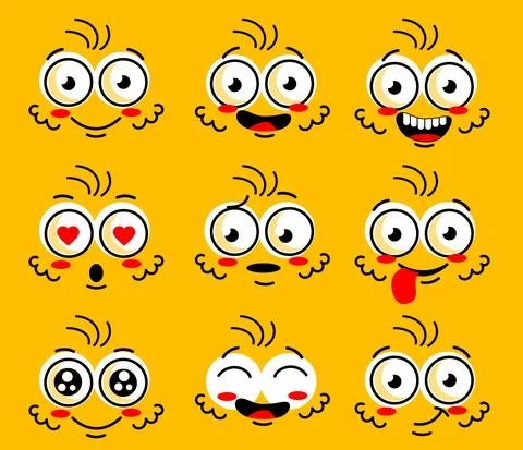 Comic doodle smile face, angry, sad, cut Stock Illustration