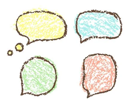 Comic doodle speech dialogue bubble set. Crayon chalk hand drawn Stock Illustration
